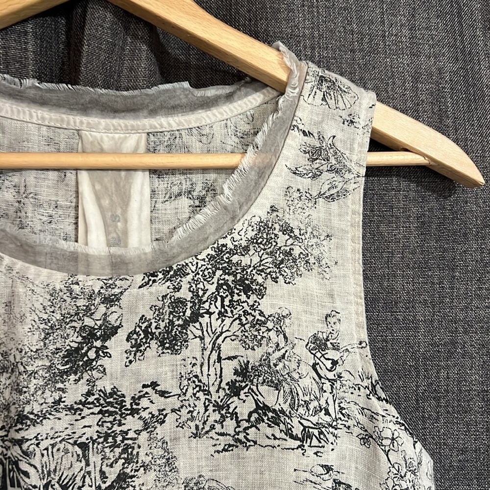 Sanctamuerte size small midi length linen dress beige and black sleeveless - Picture 4 of 6